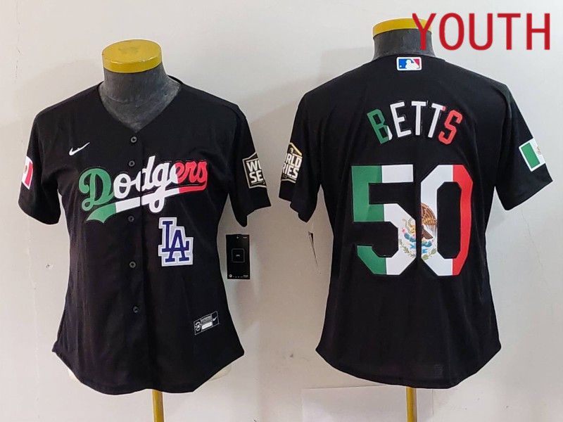 Youth Los Angeles Dodgers #50 Betts Black Fashion Nike 2024 MLB Jersey style 7245->youth mlb jersey->Youth Jersey